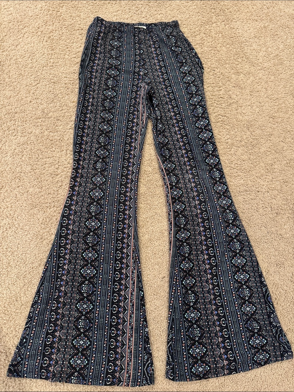 Women's Navy Patterned Flared Pants